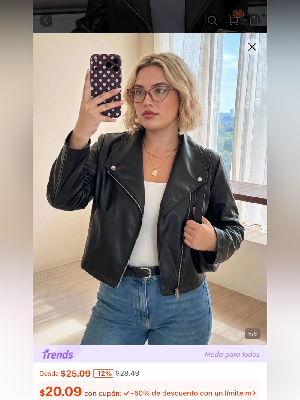 SHEIN Black Faux Leather Moto Jacket